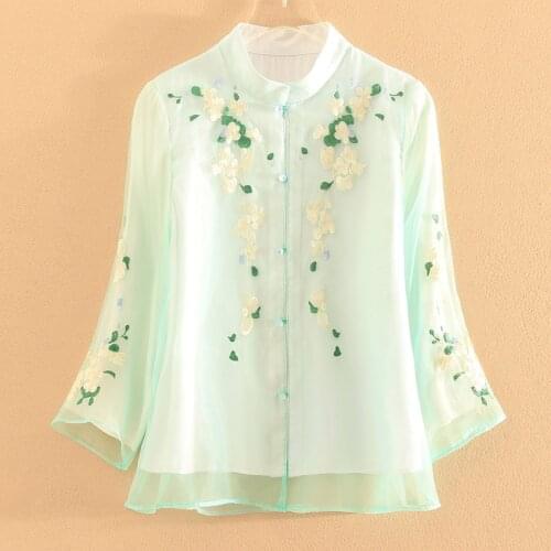 Embro Mill Spring and autumn The New Indie Folk Organza embroidered Mandarin Collar Retro elegant stylish coat for women S-2XL