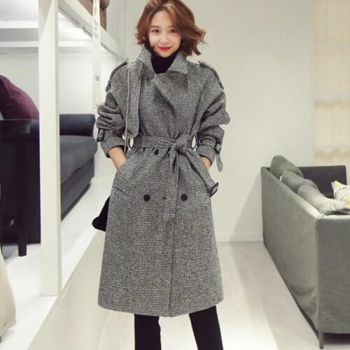 Winter comfortable plaid high quality work style vintage elegant cute outdoor travel double-breasted thick long a-line trench