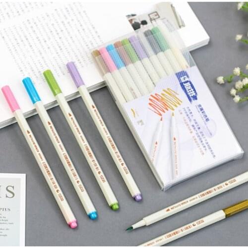 10Pcs/Pack Soft Brush Head STA Metallic Colored Ink Water Pen for Scrapbook Photo Album Drawing Watercolor Art Marker Gel Pens