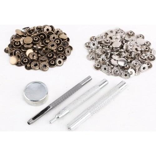 25pcs silver + 25 pcs bronze 10mm Snap Button Metal + tool set for leather handbags