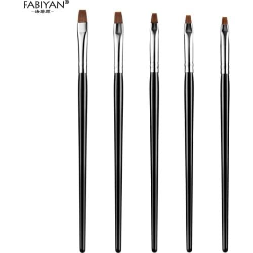 5PCS Set Nail Art Brush Flat Pen Drawing Painting Builder Acrylic UV Gel Salon Design Tools Manicure Professional