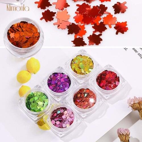 6 Bottles Holographic Maple Leaf Nail Glitter Sequins New Arrivals Chameleon Nail Art Flakes Manicure Nail Stickers Decorations