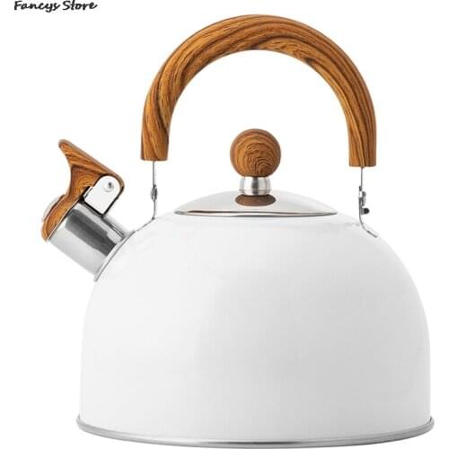 White Folding Handle Whistling Kettle European Style Kitchen Whistling Kettle-White/2.5L Household Stainless Steel Kettle Tools