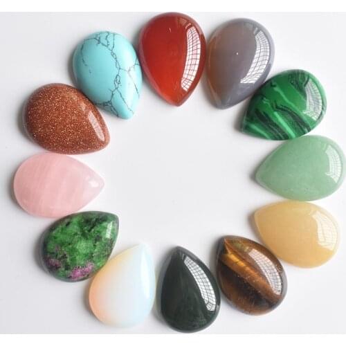 Free shipping 12pcs/lot Wholesale 25x18x6mm assorted natural stone teardrop CAB CABOCHON beads for DIY jewelry accessories