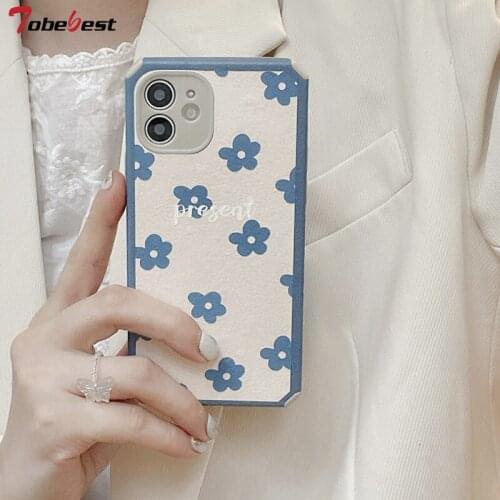Tobebest Blue Flowers Floral Phone Case for iPhone 12 Pro Max 11 Pro Max X XS XR 7 8 Plus SE2020 Soft Silicone Protective Cover
