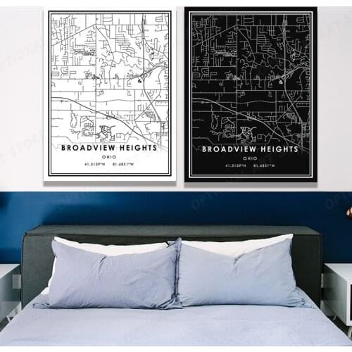 Black And White World City Map Broadview Heights Wall Art Canvas Poster Prints Nordic Style Paintings Picture For Living Room