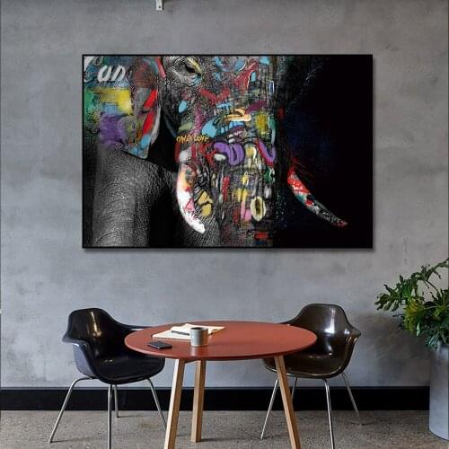 Colorful Elephant Street Graffiti Canvas Painting African Animal Posters and Prints Wall Art Pictures for Living Room Home Decor