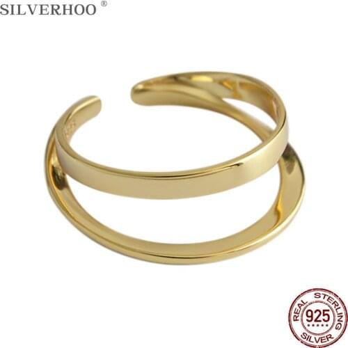 SILVERHOO Korean Style Rings For Women S925 Sterling Silver Double Line Smooth Surface Ring Minimalism Personality Fine Jewelry