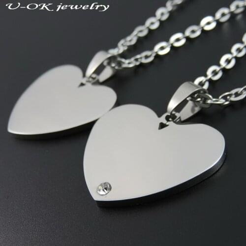 Rhinestone 316L Stainless Steel Love Heart Dogtags Necklace Pendant, Fashion Womens Pendant With Classic Chain, Gift Jewelry