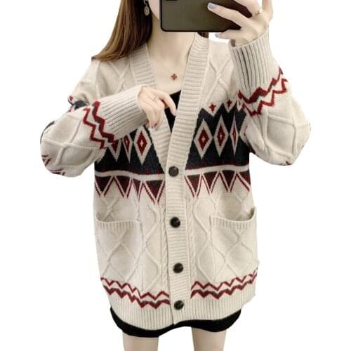 New Spring Autumn Cardigan Sweater Women Outerwear Loose Long-Sleeved Sweater Lady Fashion Mother Knitted Sweaters Jacket