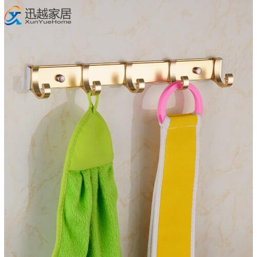 Towel Robe Hooks Clothes Holder Punch-Free Gold Aluminum Door Wall Mounted Bath Coat Hanger Bathroom Kitchen Accessorie 00RH0801