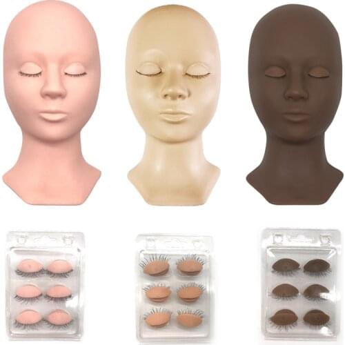 3 Colors Mannequin Head Replacement Eyelids Silicone Practice False Eyelash Extensions Makeup Model Massage Training Heads