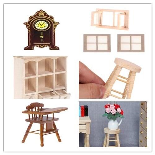 Cute Mini Wooden 1: 12 Doll house Dining Chair Doll Dining Chair Furniture Toy For Kids Gift Baby Dolls Accessories