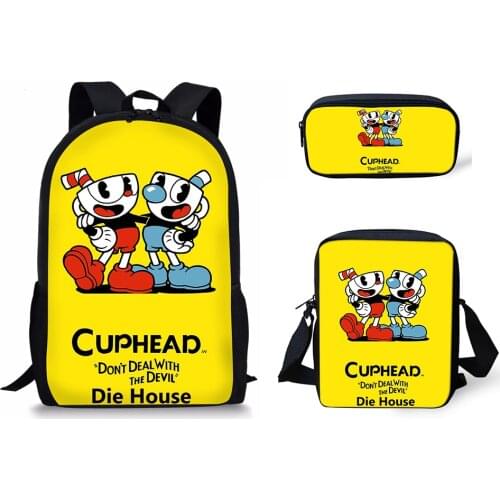HaoYun Fashion 3PCs/Set Childrens Backpack Hot Game Cuphead Muhman Pattern Students Book Bags Anime Teenagers Travel Backpack