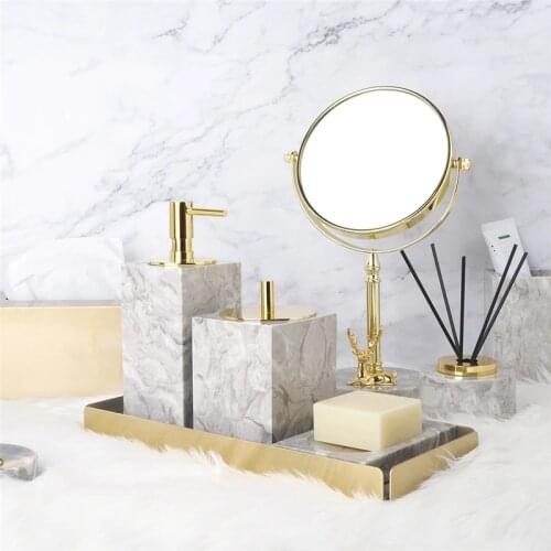 Bathroom Accessories Set Soap Dispenser Soap Dish Toothbrush Holder Tissu Box Cups Tray Marble Lavatory Products Wedding Gifts