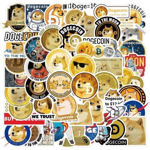 50PCS Bitcoin & Dogecoin Stickers Pack For DIY Notebook Skateboard Laptop Guitar To Virtual Cryptocurrency BTC Decal Sticker