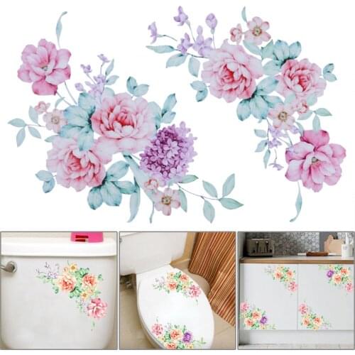 Peony Flowers Wall Stickers DIY Art PVC Removable Vinyl Wallpaper Decals for Toilet Fridge Kids Living Room Home Decoration
