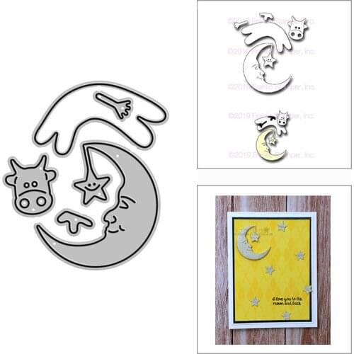2021 New Sleepy Moon Star Cows Metal Cutting Dies for DIY Scrapbooking Decor and Card Making Paper Craft Embossing No Stamps