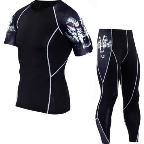 New Punisher Skull Mens Compression Jogging Suits Sports Set Gym Running Shirt Men Fitness Leggings Jogging Pants Workout Tights