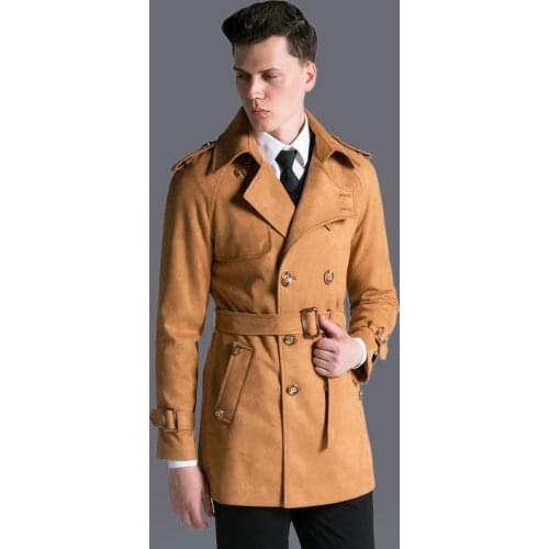 New Suede Coat Mens Autumn Winter England Loose Army Green Trench Men Luxury Solid Mens Jackets And Coats With Belt Plus Size