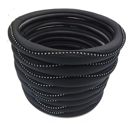 New Arrival PU Leather Car Steering Wheel Covers Diamond Black Auto Steering-Covers Cases For Audi Lady Girls UK3 X30