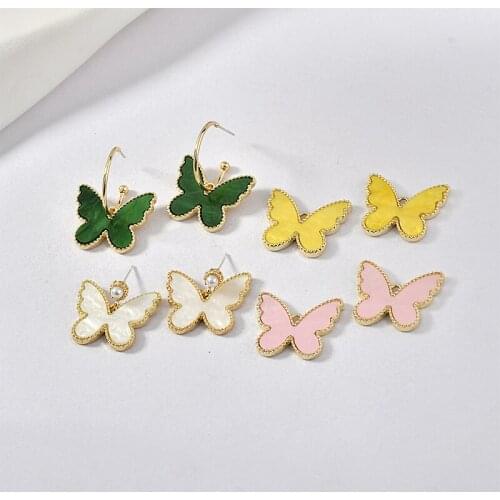 New Listing 30pcs/lot color butterfly shape alloy/acrylic charms diy jewelry earrings/bracelet accessory