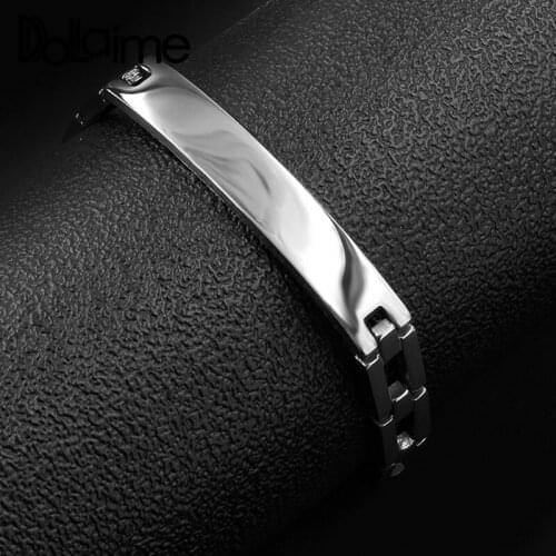 Dolaime Engagement New Style Fashion Unisex Stainless Steel Silver Color Polishing Bend cards hollow bracelet BS032