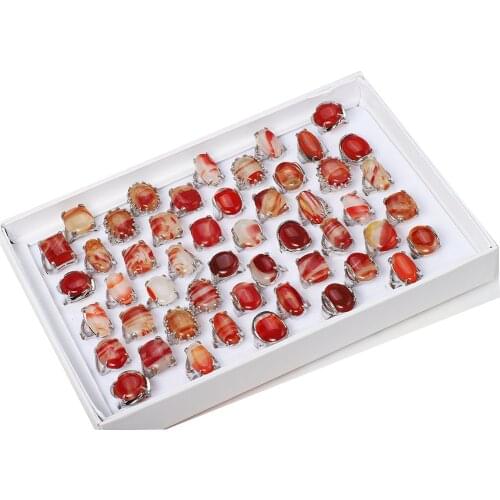Wholesale Lots Mens 10Pcs Colorful Oversize Seashell Red Stone Silver Plated Rings Band Womens Wedding Engagement Jewelry FREE