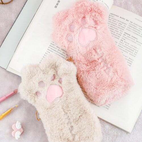 Plush Cat Claw Pencil Case Kawaii Soft Stationery Storage Bag Cosmetic Makeup Brush Storage Box Japanese School Supplies