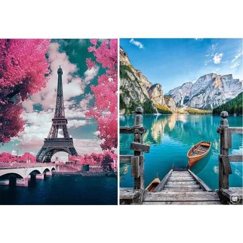 Full 5D Diy Square Diamond Embroidery Mosaic Rhinestone Gift Paintings Tower Lake Picture Wall Art Home Handmade Decoration