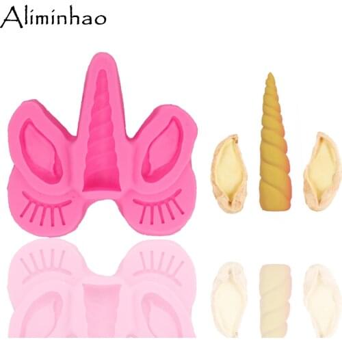 B1309 Cartoon unicorn ear eyes DIY fondant silicone mold for cake decorating tools chocolate gumpaste baking bakeware