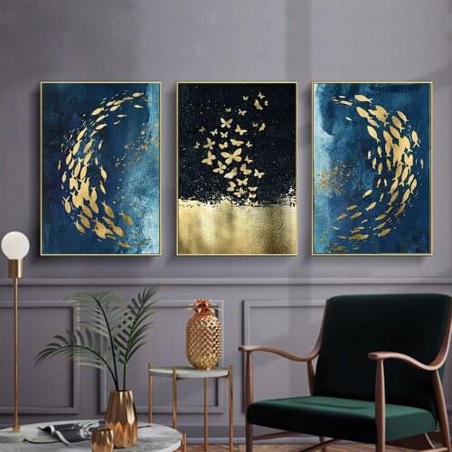 Nordic Golden Black Fish Butterfly Posters And Prints Wall Art Canvas Painting Nordic Wall Pictures For Living Kids Room Decor