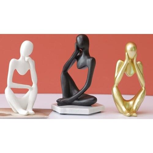 Resin Sculpture Thinker Character Abstract Statue Art European Style for Home Decor Modern Office Shelf Desktop