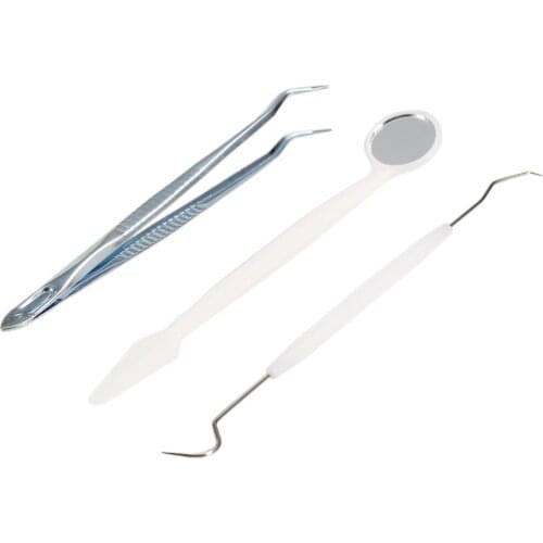 3Pcs Mouth Mirror Dental Kit Tooth Cleaning Kit Probe Hook Pick Tweezer Set Instrument Dental Pick Dentist Prepare Tool