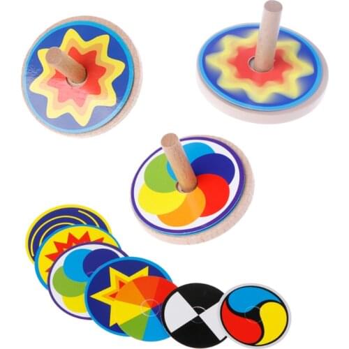 Vintage Kids Toy Solid Wood Spinning Top Gyroscope Classic Game Paper Cover