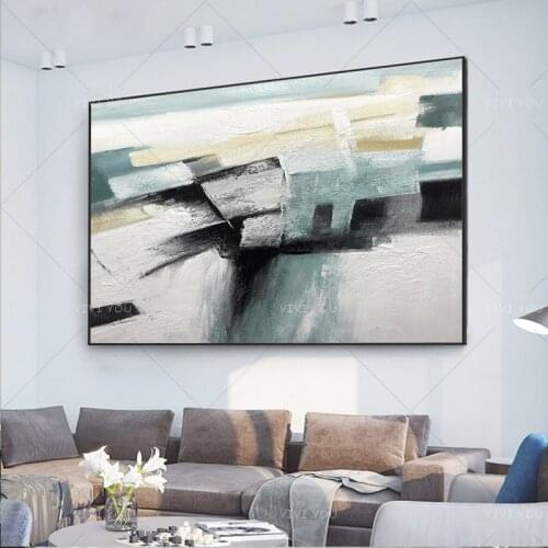 High Quality Black Yellow Blue White Abstract Dreamlike Shading Method Oil Painting Canvas Handmade Painted Home Decor Artwork