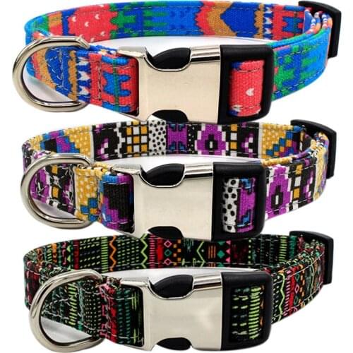 Berry New Half Metal Word Pet Collar Double Fabric Bohemian Dog Collar