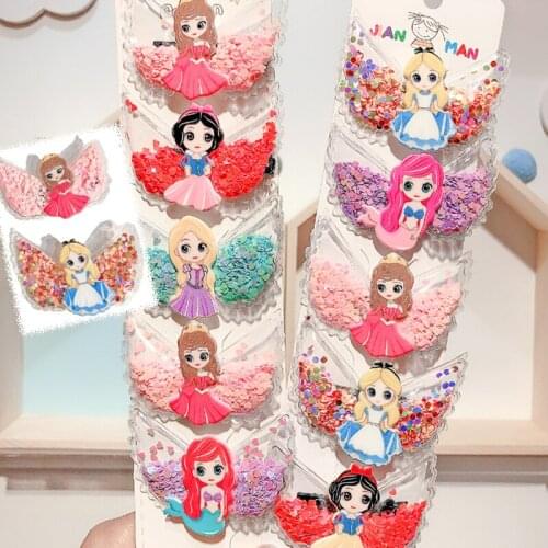 Disney Cartoon Wings Princess Hairpin Girls Kawaii Hair Accessories Small Dolls Hairpin Childrens Bangs Clip Gifts Random 2pcs