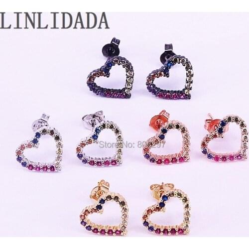 8Pair 2019 New Trendy heart shape earrings for women girls mixed color paved rainbow cz nice jewelry