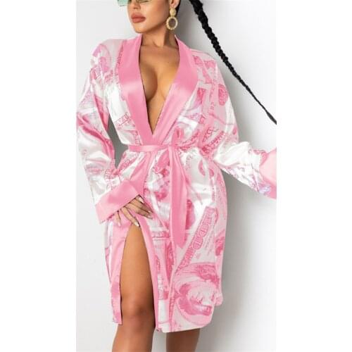 2021 Hot Sale Ladies Aesthetic Cardigan Long Sleeve Mid-length Bandage Dress Pajamas Autumn Clothes Ladies Fashion Lounge Wear