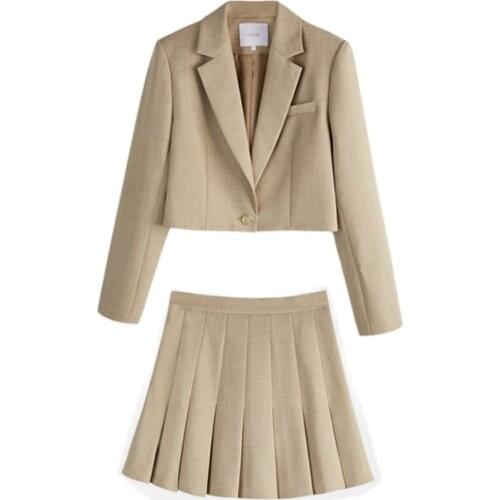Autumn Preppy Style 2 Piece Dress Set Women Casual Korean Fashion Clothes Crop Tops Blazers + Mini Skirts Fashion Suits Lady