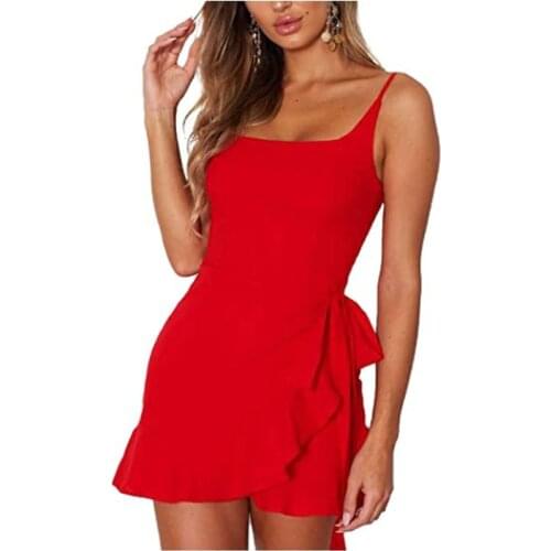 2021 Womens Summer Sexy& Club Solid Square Collar Sleeveless Ladies Fashion Above Mini Suspender Dress M6178