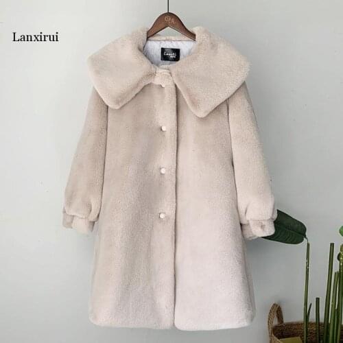 Women Winter Faux Rabbit Fur Coat High Quality Luxury Long Fur Big Lapel OverCoat Warm Plus Size Female Plush Coat Jakcet