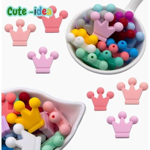 Cute-idea 10pc mini Crown BPA Free Silicone Beads Baby Teether Chew sensory Craft Chain For Pendant Food Grade Baby Teething Toy