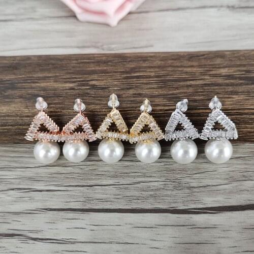 4Pairs Fashion micro pave Crystal CZ Geometric triangle shape earrings for women jewelry Xmas gift ER1117