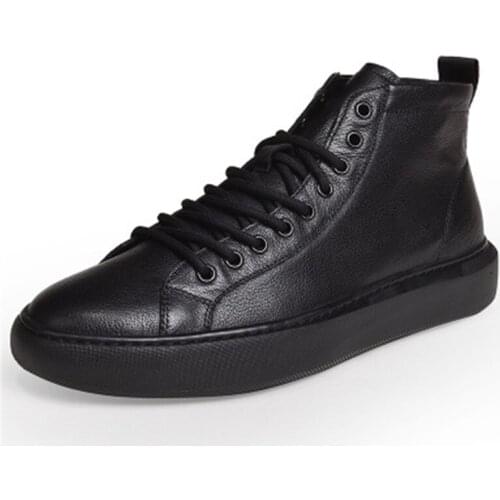 Bmante Men Casual Shoes High-TOP Ankle Boots Genuine Leather Mens Sneaker Brand Platform Lace-up Basic Shoes Hip Hop Fashion