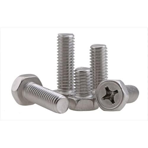 GB29.2 304 stainless steel external hex cross recessed socket hex head M3 M4 M5 M6 M8 screw bolt Hexagon screw