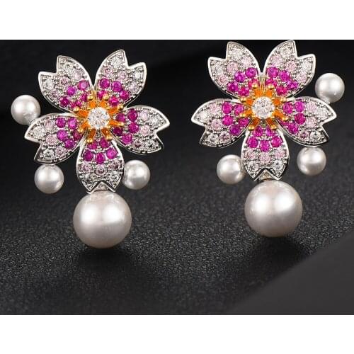 GODKI New Jewelry 2020 Famous Romantic Flower Pearl Dangle Pendant Earrings for Women Bridal Wedding Party Show Daily Earrings