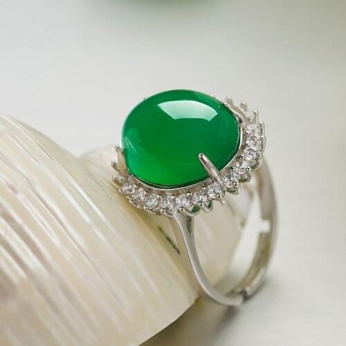 Silver S925 Natural Jade Rings Green Chalcedony Gemstone Jewelry Oval Women Jade Silver 925 Jewelry Emerald Bizuteria Rings Box