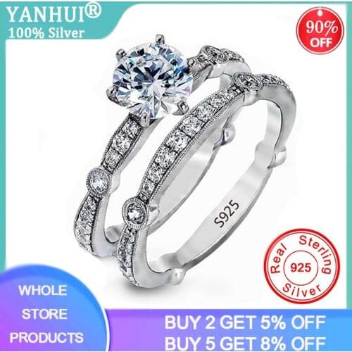 Luxury 5mm zirconia Diamond original 925 sterling silver wedding ring set for women bride engagement Jewelry Band eternity gift